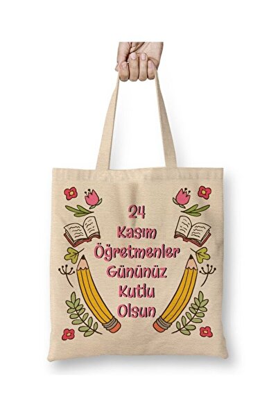 Toyaso 24 листопада День вчителя Біла тканинна сумка з довгими ручками Сумка для покупок Пляжна сумка