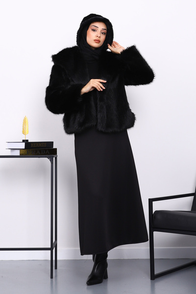 İmajButik Black Lined Short Fur Coat