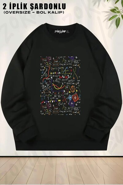 ZOKAWEAR Ecuații matematice unisex cu imprimeu supradimensionat guler rotund ...