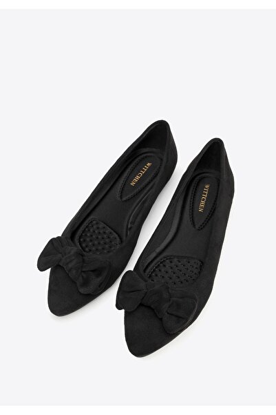 Wittchen Women's ballet flats made of -suede with a bow, black, -leather