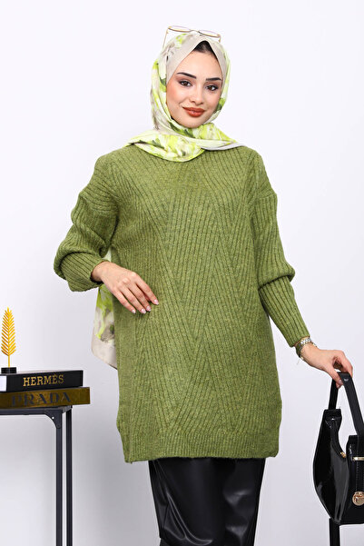 İmajButik Green Crew Neck Knitwear Sweater