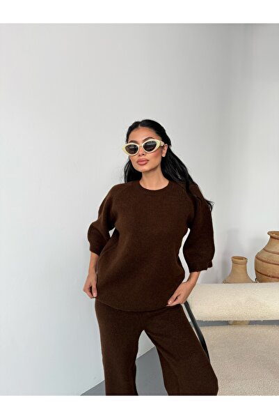 LB Laluna Butik Women's Soft Textured Sweater Pants Knitwear Set