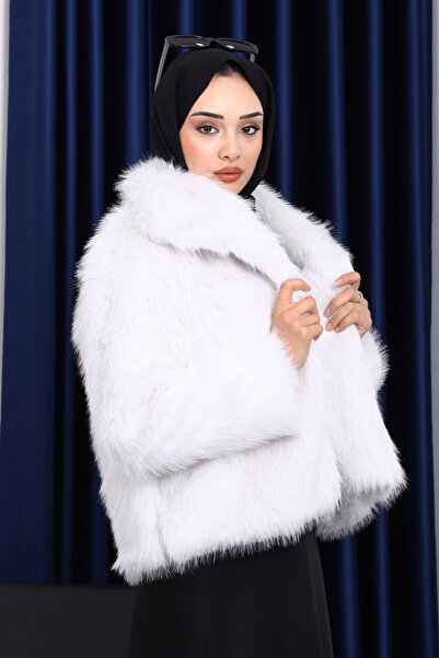 İmajButik Ecru Lined Short Fur Coat