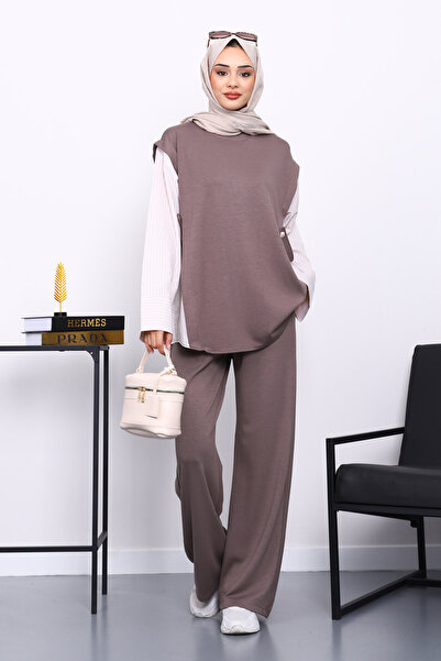 İmajButik Mink Paneled Modal Suit with Tunic Trousers