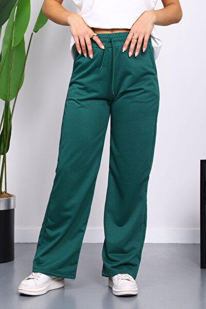 İmajButik Πράσινο ελαστικό παντελόνι Palazzo με δύο κλωστές