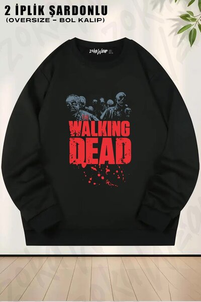 ZOKAWEAR Sweatshirt Unisex cu imprimeu Zombies The Walking Dead, Oversize, gu...