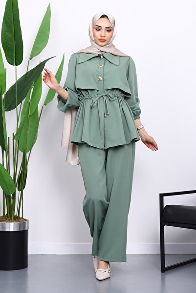 İmajButik Green Double Crepe Tunic Trouser Suit