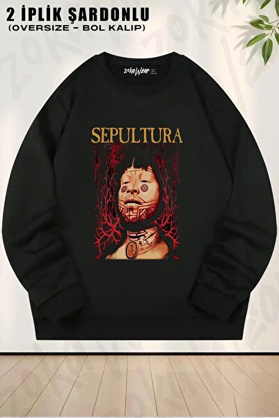 ZOKAWEAR Φούτερ Unisex Roots Sepultura με τύπωμα oversized με λαιμόκοψη