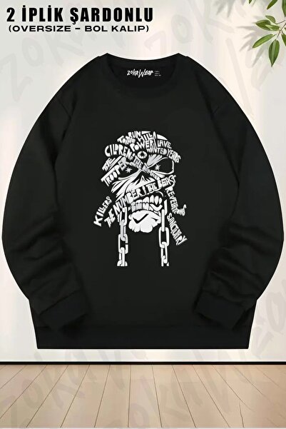 ZOKAWEAR Φούτερ Unisex Iron Maiden Power με τύπωμα oversized με λαιμόκοψη