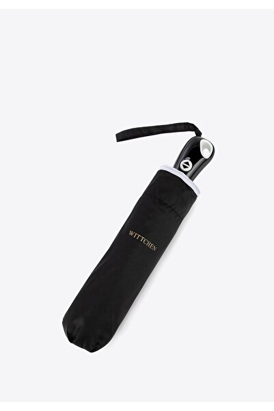 Wittchen Men's Automatic Umbrella with Decorative Trim, Black and White, Polyester