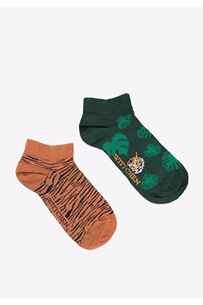 Wittchen Șosete de damă cu model exotic, verde și maro, bumbac verde și maro