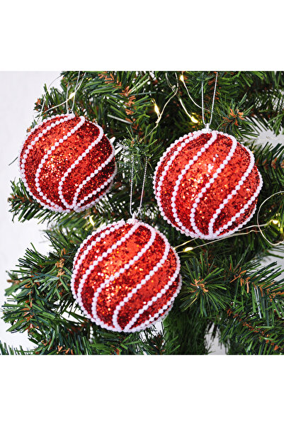 EXİZTİCARET 8cm Christmas Tree Decoration Ball 3-Piece Pvc Box-Model 6