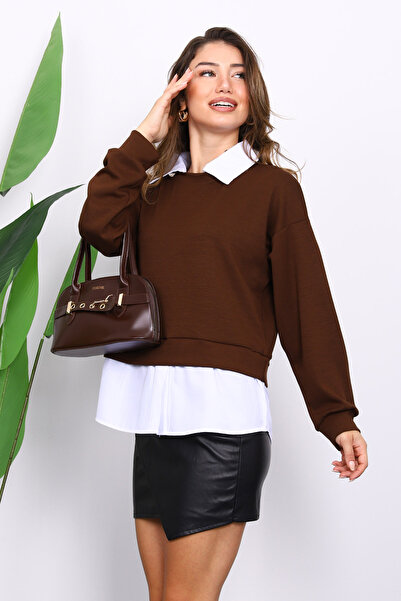 İmajButik Καφέ πουκάμισο συνδυασμός υφασμάτων Modal Sweat