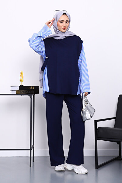 İmajButik Синій комплект з тунікою та брюками з модалу