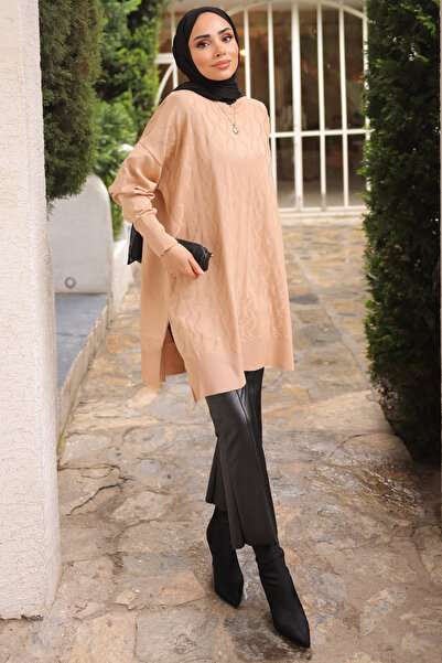 İmajButik Biscuit Crew Neck Cold Thread Knitwear Tunic