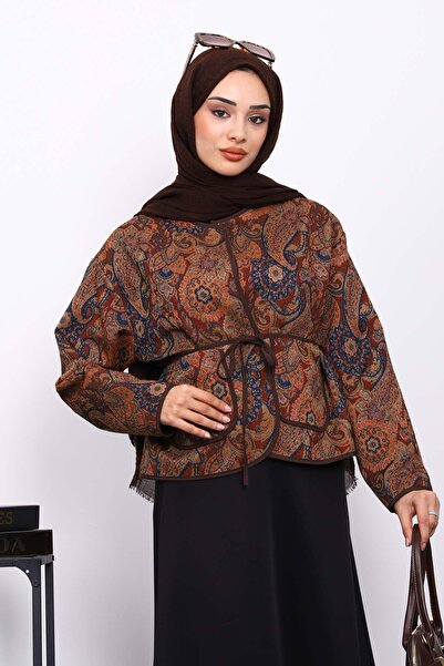 İmajButik Καφέ μπουφάν με έθνικ σχέδιο με τσέπες