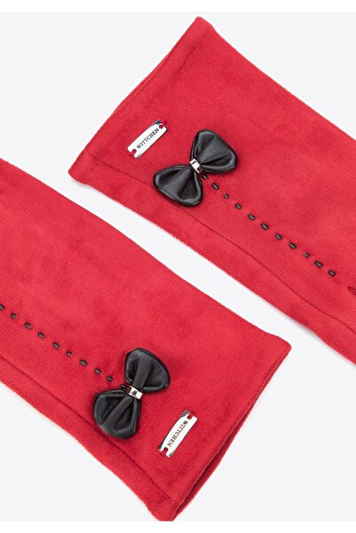 Wittchen Women's Gloves with Decorative Trim and Bow, Red Polyester