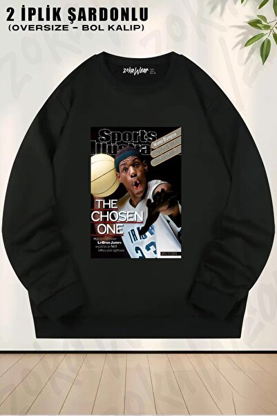 ZOKAWEAR Unisex Lebron James Tas2 cu imprimeu supradimensionat guler rotund S...