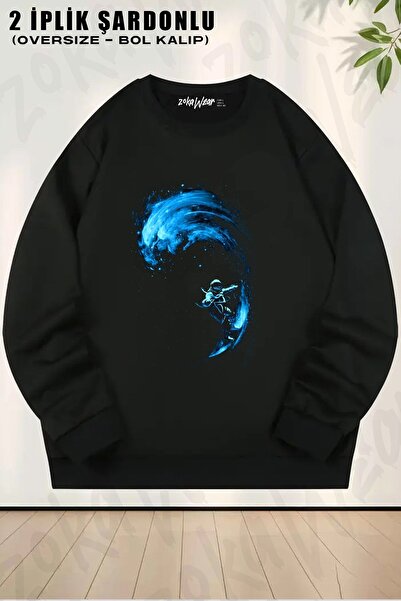 ZOKAWEAR Φούτερ Unisex Space Surfing με τύπωμα oversized με λαιμόκοψη