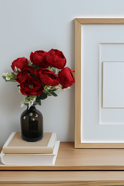 Yapay Çiçek Deposu Artificial Flower 7-Pack Casual Peony Rose Bunch Red 45 cm