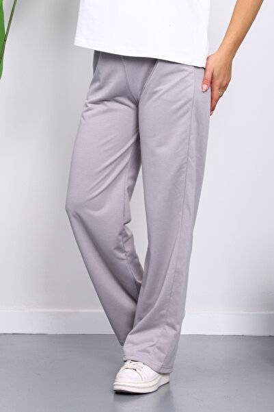 İmajButik Γκρι ελαστικό στη μέση, δύο κλωστές, παντελόνι Palazzo