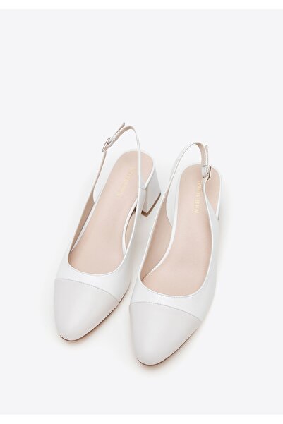 Wittchen Women's Leather Slingback Pumps with Block Heel, White and Beige, Le...