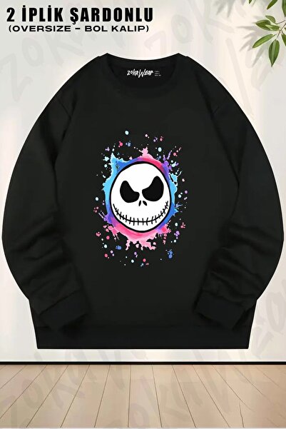 ZOKAWEAR سويت شيرت للجنسين من Nightmare Before Christmas مطبوع قصة فضفاضة برق...