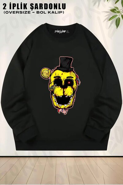 ZOKAWEAR Unisex Bloody Golden Freddy FNAF Pulover Oversize cu Guler Rotund