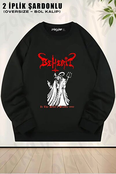 ZOKAWEAR Unisex Beherit At The Devil's Studio 1990 Pulover Oversize cu Guler ...