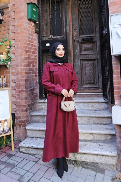 NİSUM MODA Suede Skirt Suit with Pocket Detail