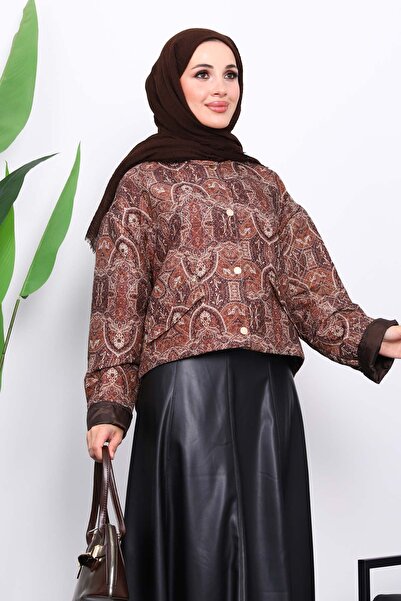 İmajButik Кафяво късо яке с етнически мотиви