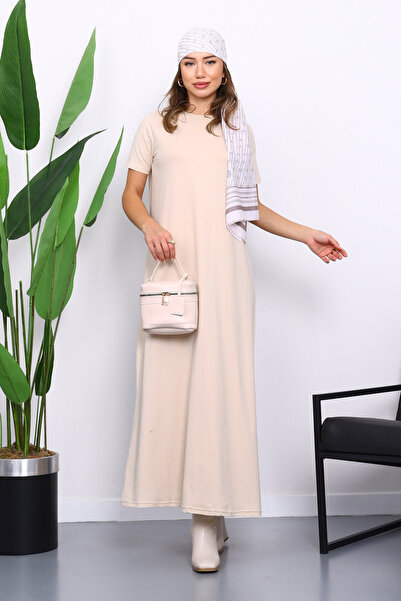 İmajButik Beige Short Sleeve Hijab Inner Dress