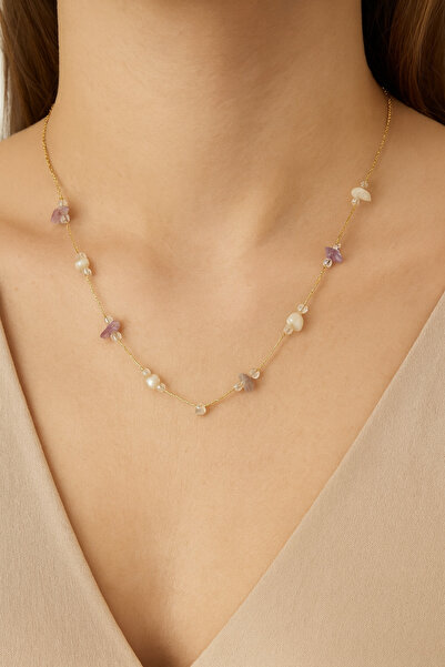 ÇAĞ MODA AKSESUAR قلادة من الحجر الطبيعي مع حجر الجمشت