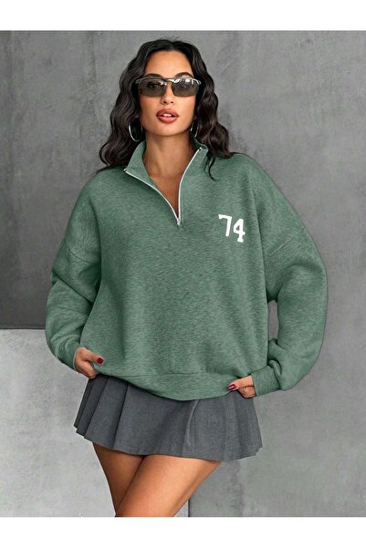 COOLHILL Liora pentru femei guler ridicat cu jumătate de fermoar brodat supra...