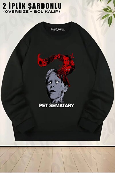 ZOKAWEAR Унісекс-светр з принтом «Кладбище домашніх тварин» та великим коміром