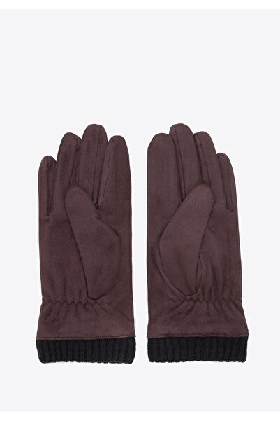 Wittchen Men's Gloves with Diagonal Stitching and Rib Cuff, Brown Polyester