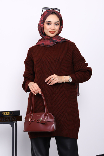 İmajButik Claret Red Crew Neck Knitwear Sweater
