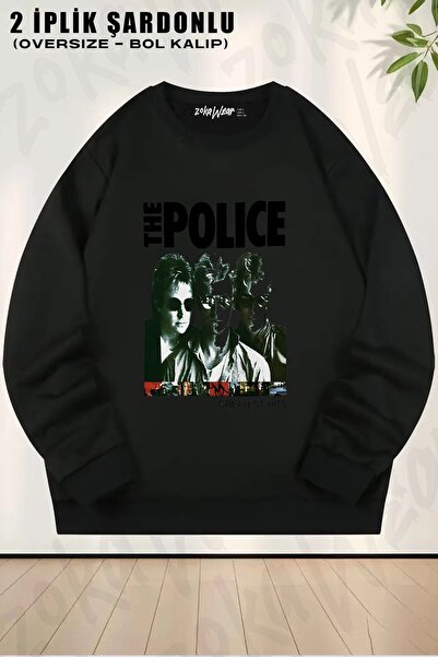 ZOKAWEAR Unisex The Police v2 cu imprimeu supradimensionat guler rotund Swea ...