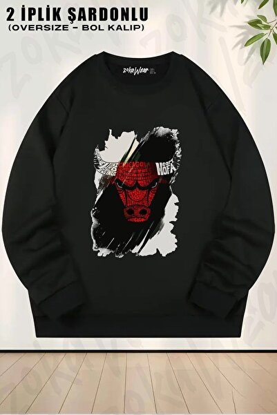 ZOKAWEAR سويت شيرت شيكاغو بولز خاص للجنسين مطبوع قصة فضفاضة برقبة دائرية