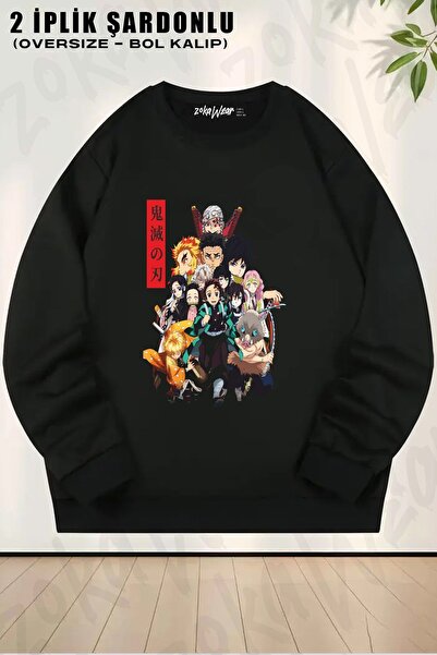 ZOKAWEAR Demon Slayer unisex cu imprimeu supradimensionat guler rotund Swea t...
