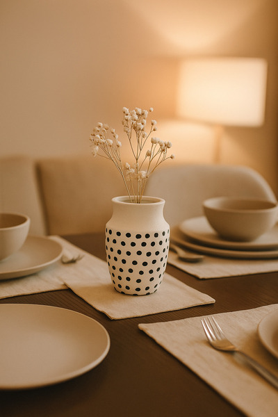 MARIA HOMES مزهرية سيراميك بيضاء طبيعية بنقاط سوداء - مزهرية زخرفية صغيرة ذات...