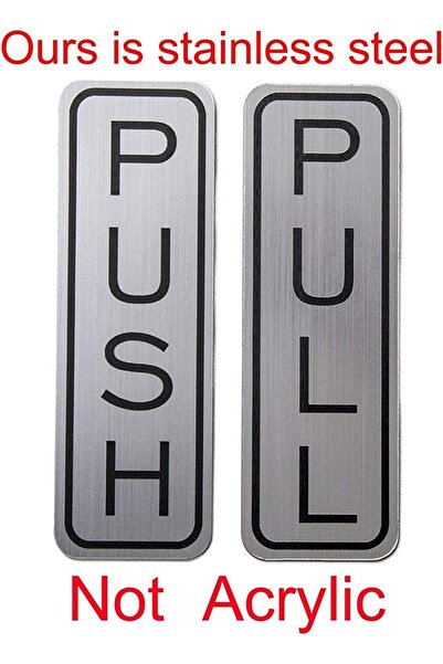 Al Raied Brushed 304 Grade Stainless Steel Premium Push/Pull Set Door Sign (Vertical 1 Pair) 5 x 1.5 inch Sty