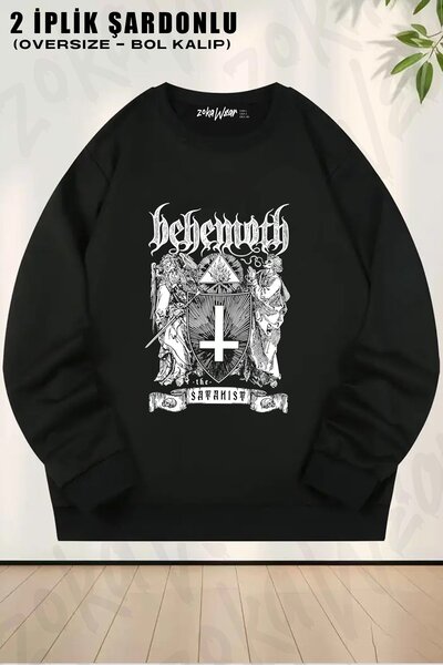 ZOKAWEAR Унисекс Behemoth Satan принт, прекалено голяма блуза с качулка за ве...