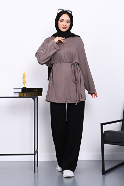 İmajButik Mink Side Slit Waist Drawstring Tunic