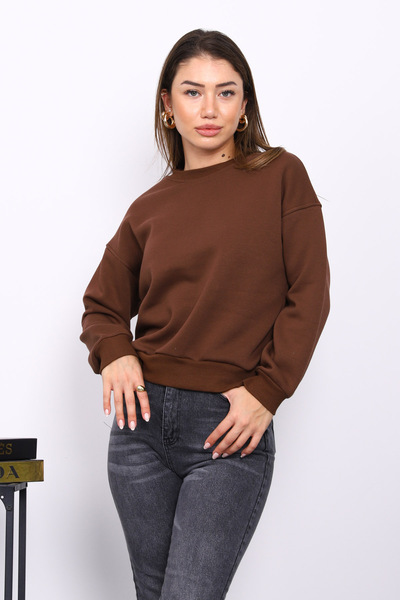 İmajButik Brown Crew Neck Three Thread Sweat