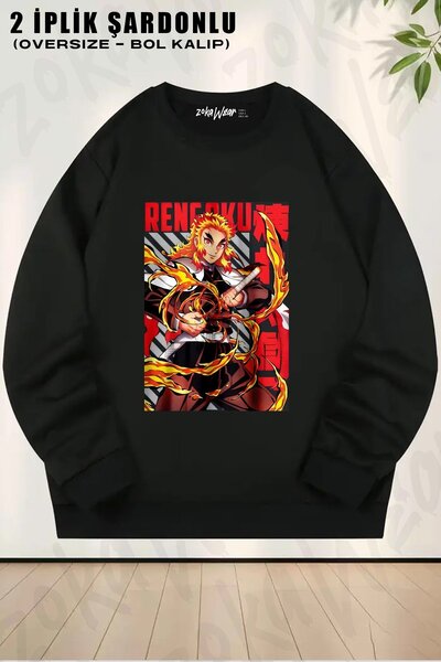 ZOKAWEAR Φούτερ Unisex Demon Slayer Rengoku με τύπωμα oversized με λαιμόκοψη