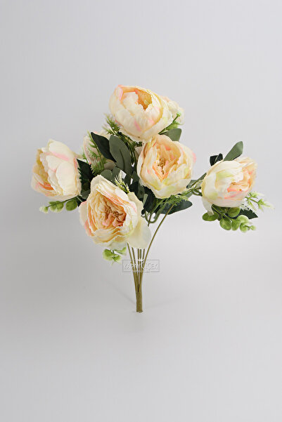 Yapay Çiçek Deposu Artificial Flower 7-Piece Casual Peony Rose Bouquet Salmon 45 cm