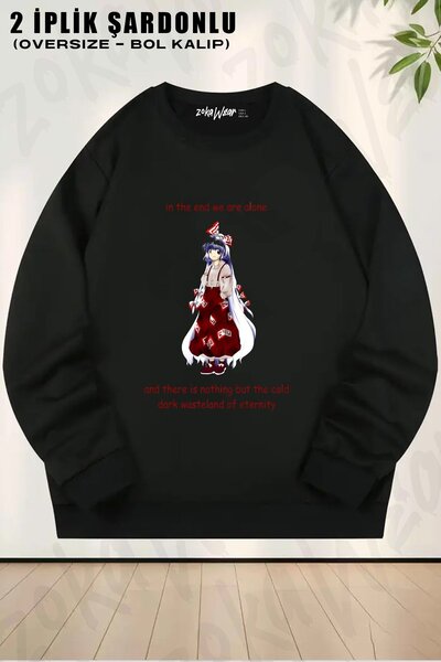 ZOKAWEAR Φούτερ Unisex Existential Mokou με τύπωμα oversized με λαιμόκοψη