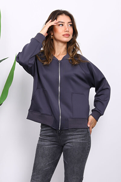 İmajButik Smoked Zippered Scuba Short Jacket