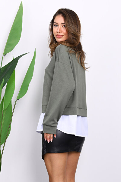 İmajButik Khaki Shirt Paneled Modal Sweat